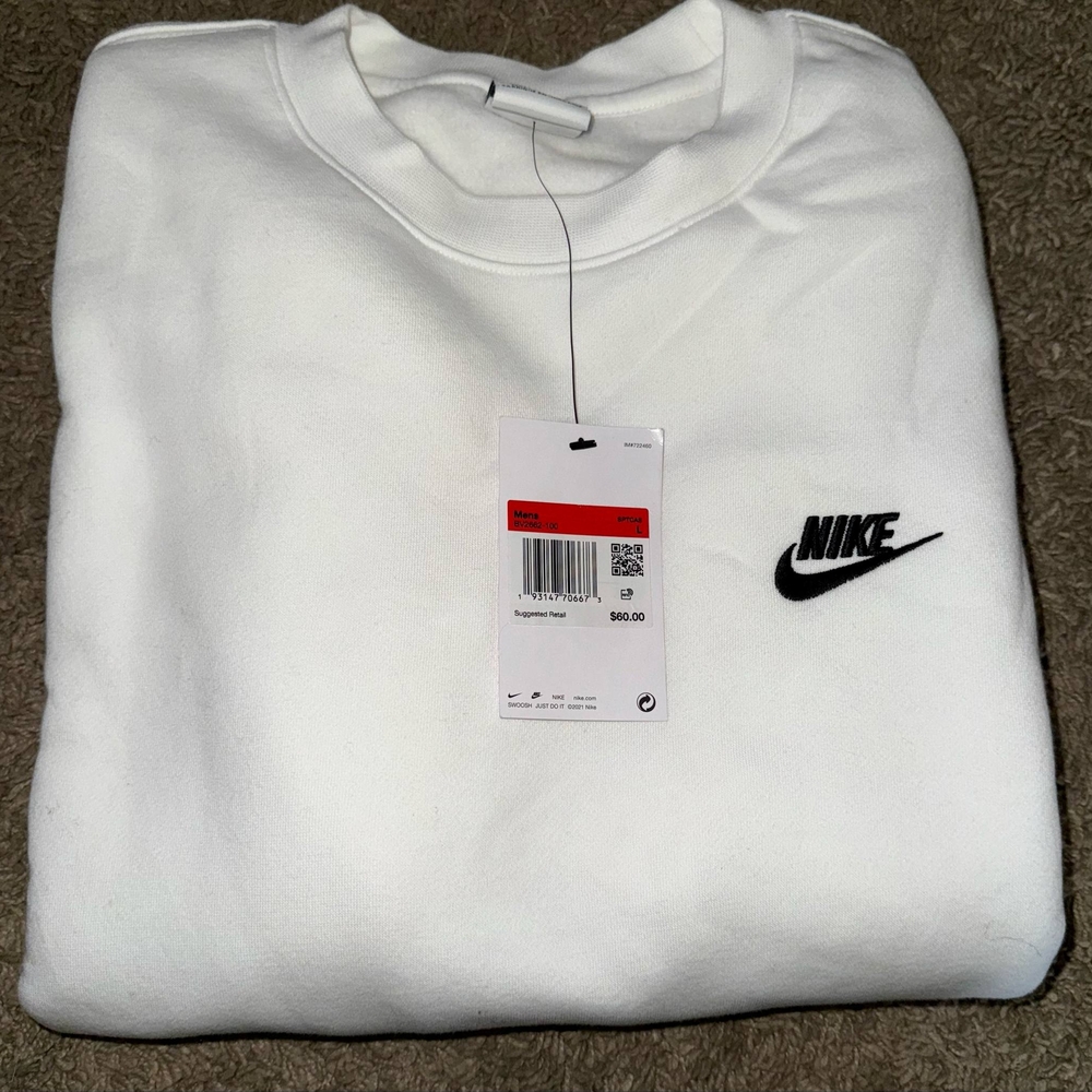 Nike White Crewneck Sweater with Classic Swoosh